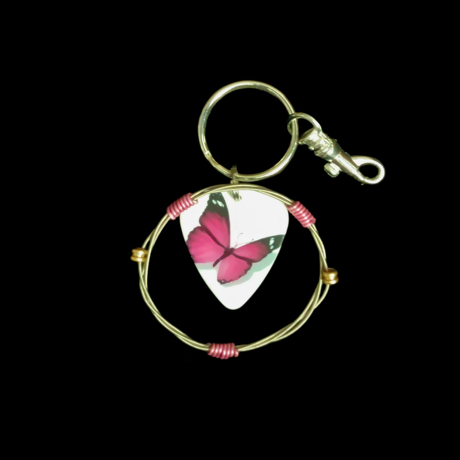 Pink Butterfly Guitar String Keychain - Restrumed.com - Upcycled Guitar ...