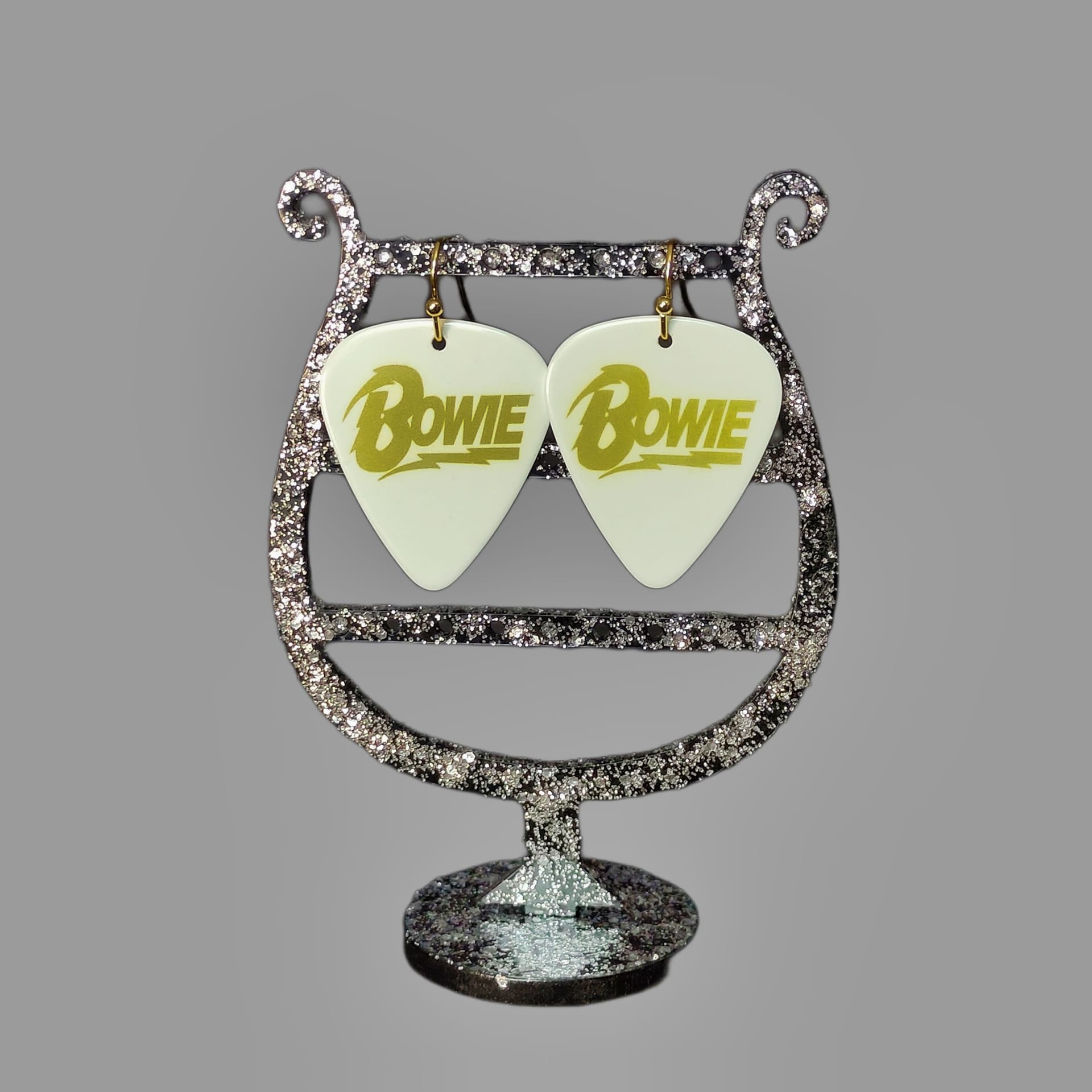 David Bowie Gold Logo Guitar Pick Earrings - Image 7