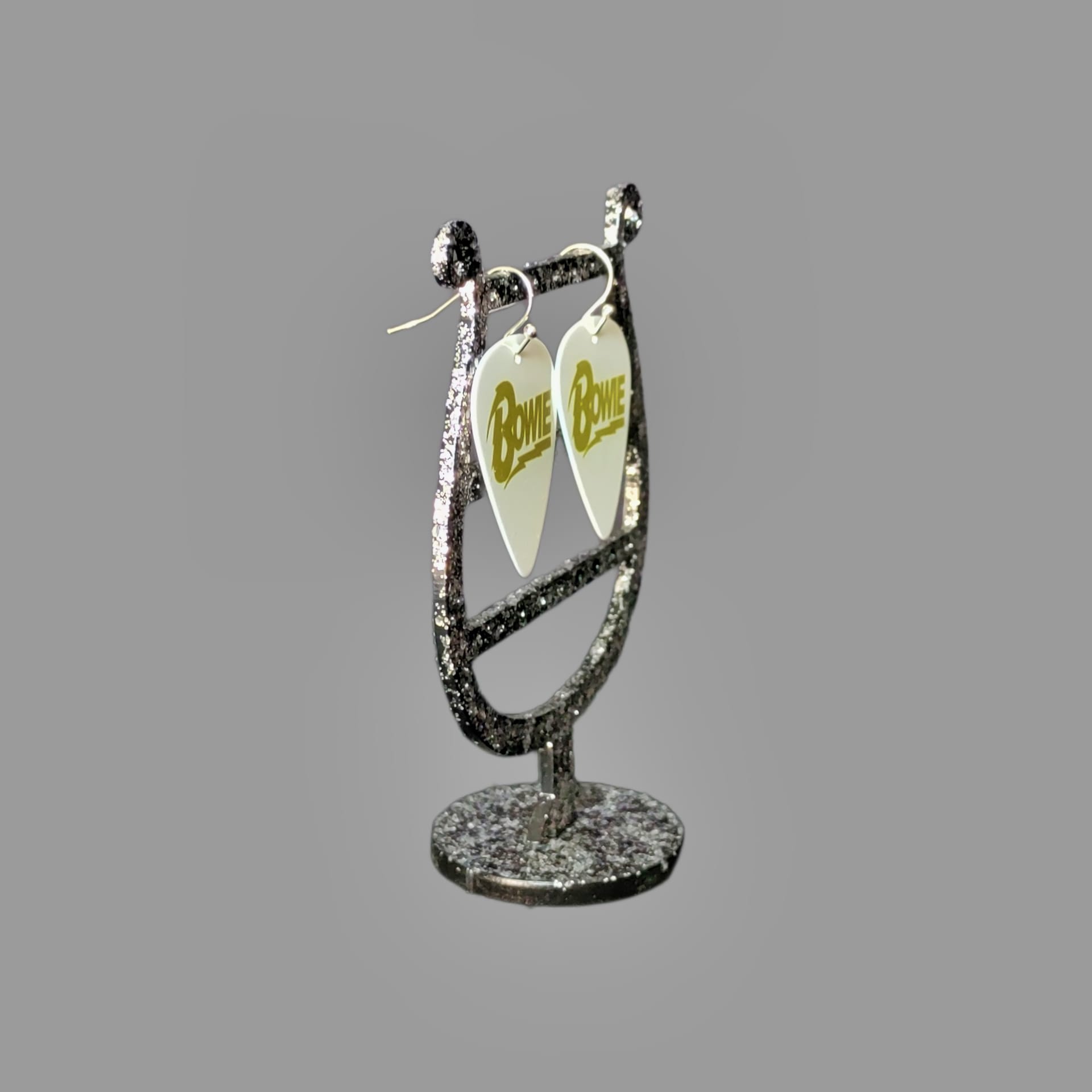 David Bowie Gold Logo Guitar Pick Earrings - Image 3