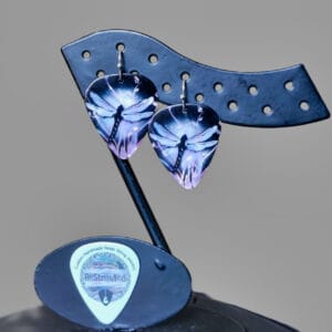 Dragonfly Guitar Pick Earrings in Black and Pink