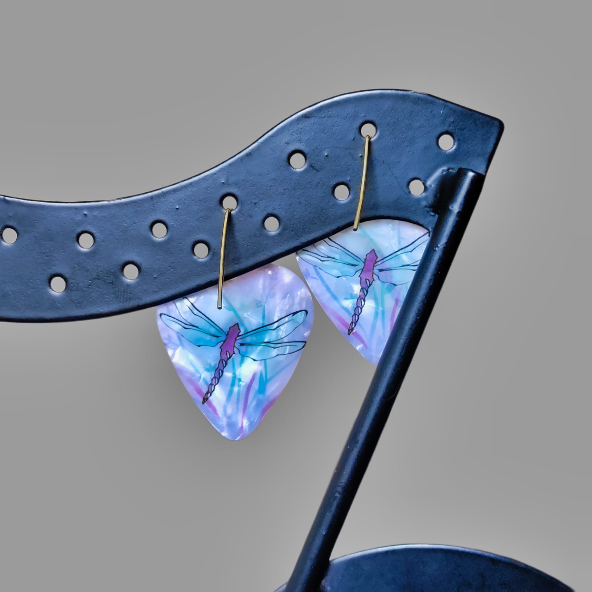 Dragonfly Guitar Pick Earrings in Pink - Image 10