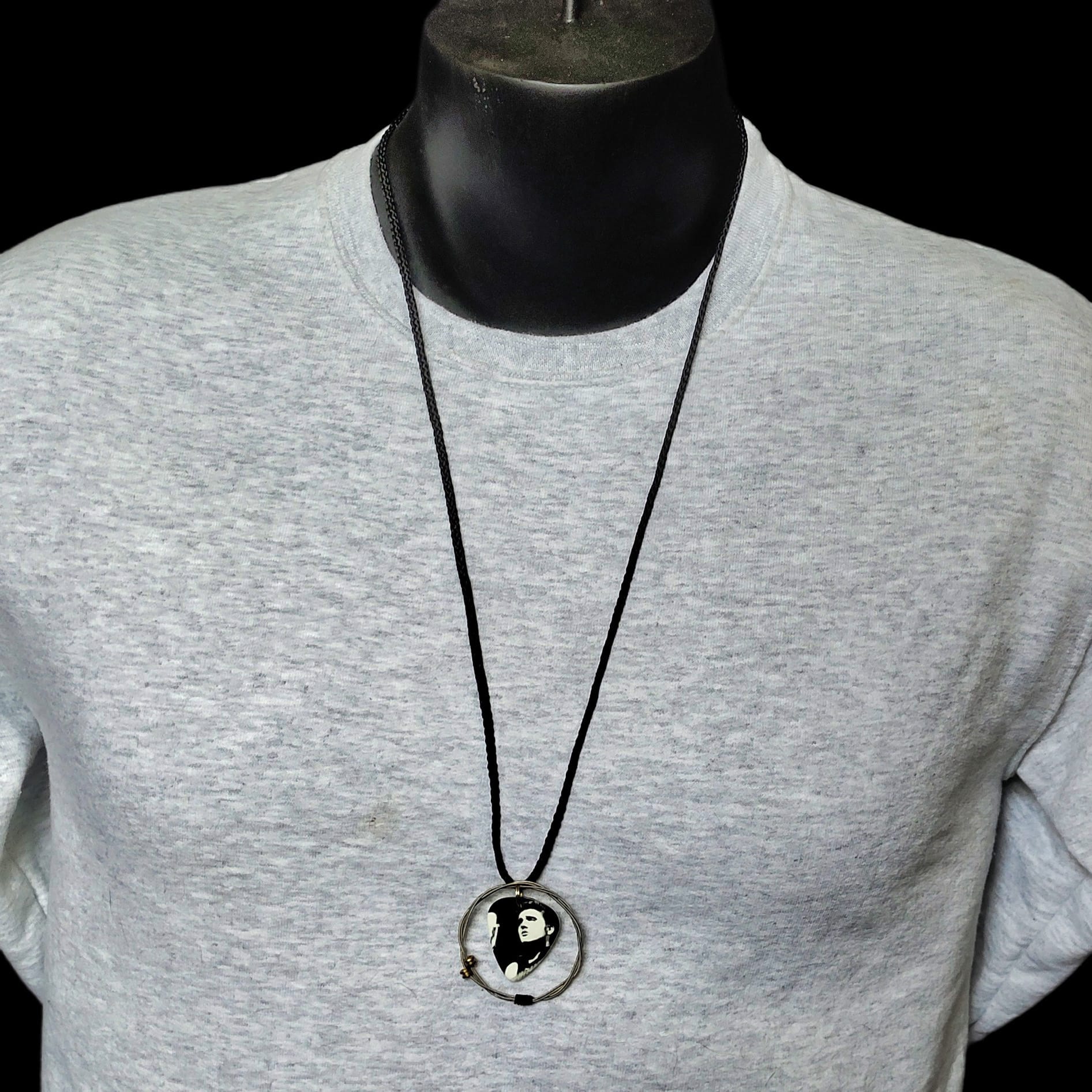 Elvis Presley Guitar String Necklace "Black N' White Portrait"