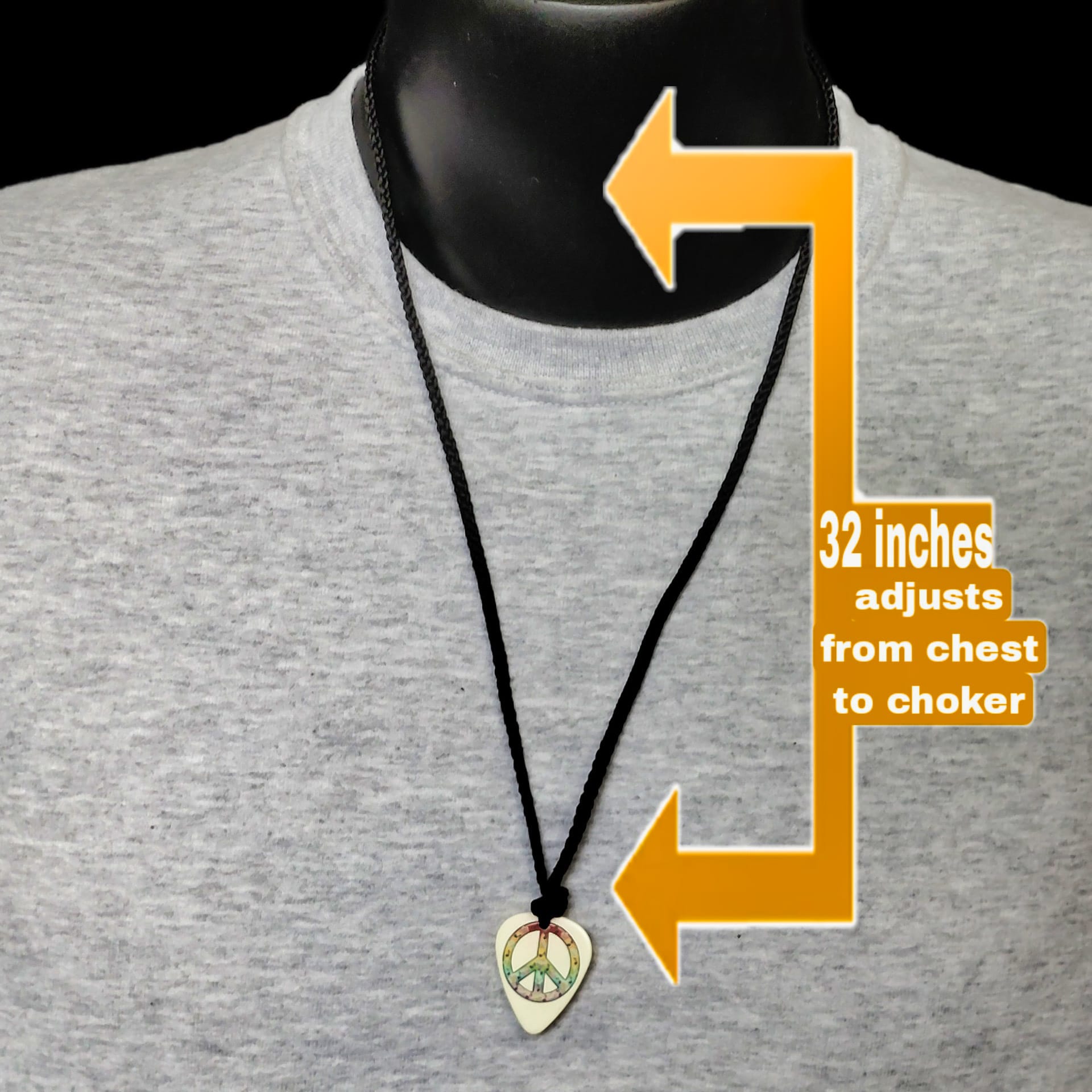 Peace sign adjustable guitar pick necklace - Image 3