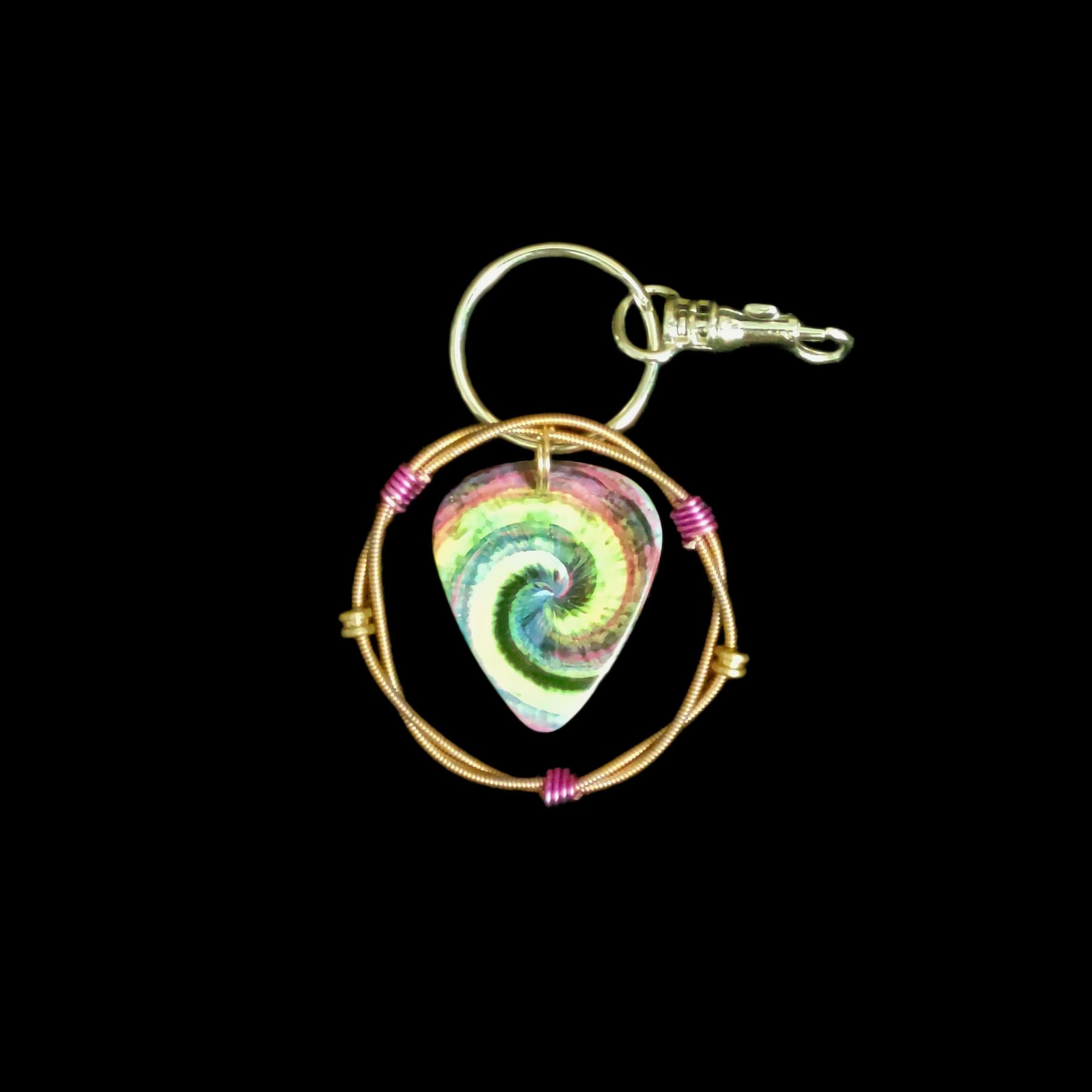 Tie-Dye Guitar String Keychain in Green