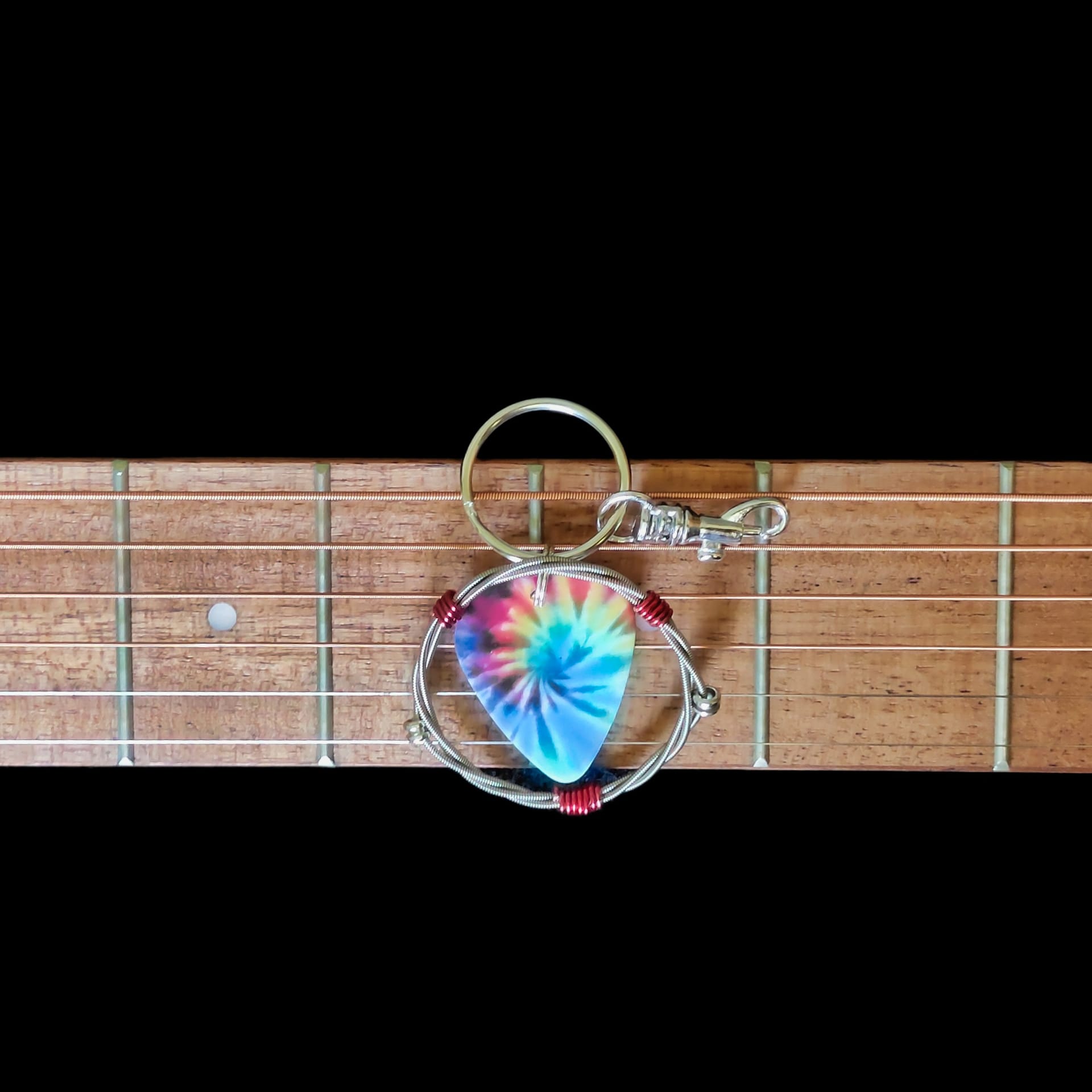 Tie-Dye Guitar String Keychain in Orange - Image 5