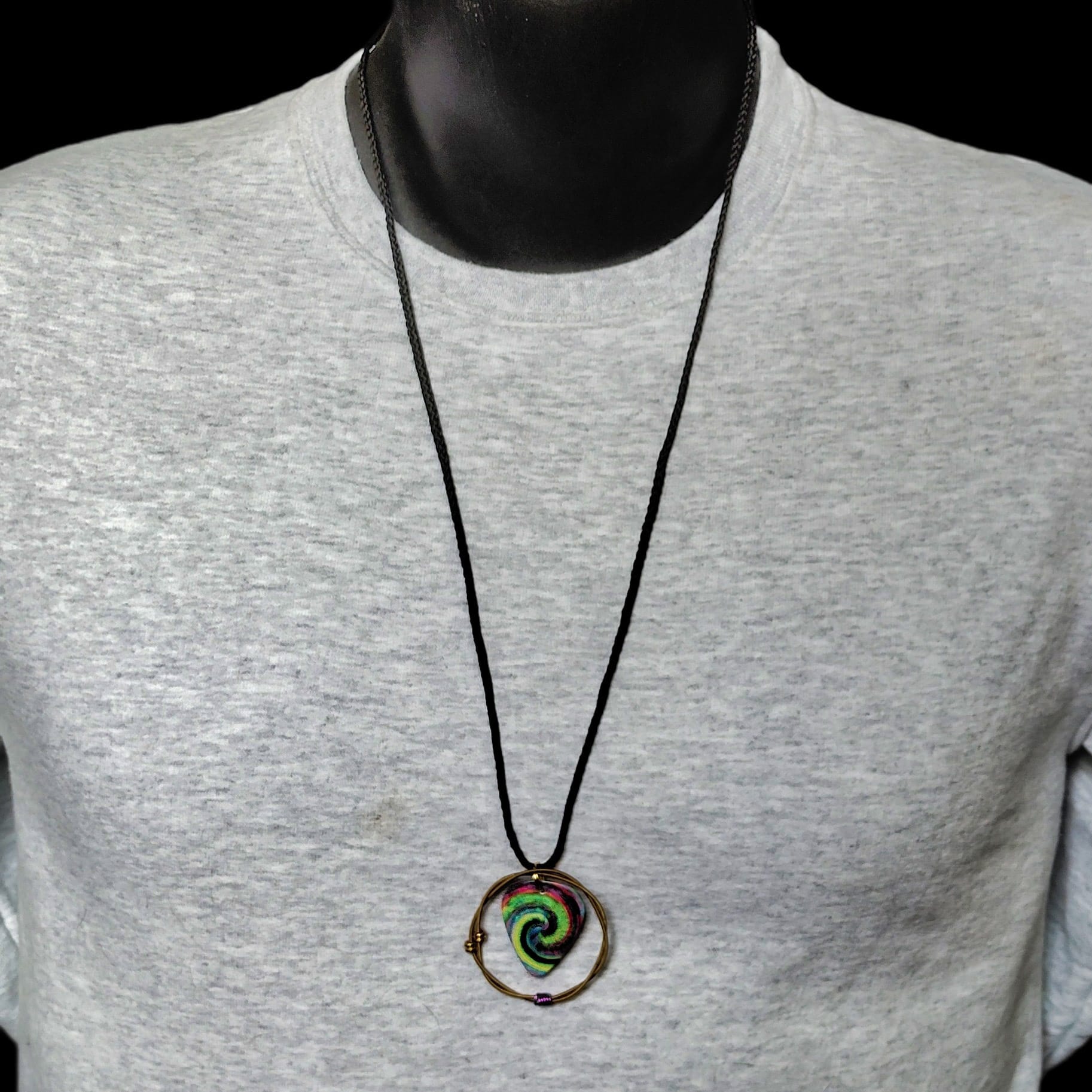 Tie-Dye Guitar String Necklace in Green