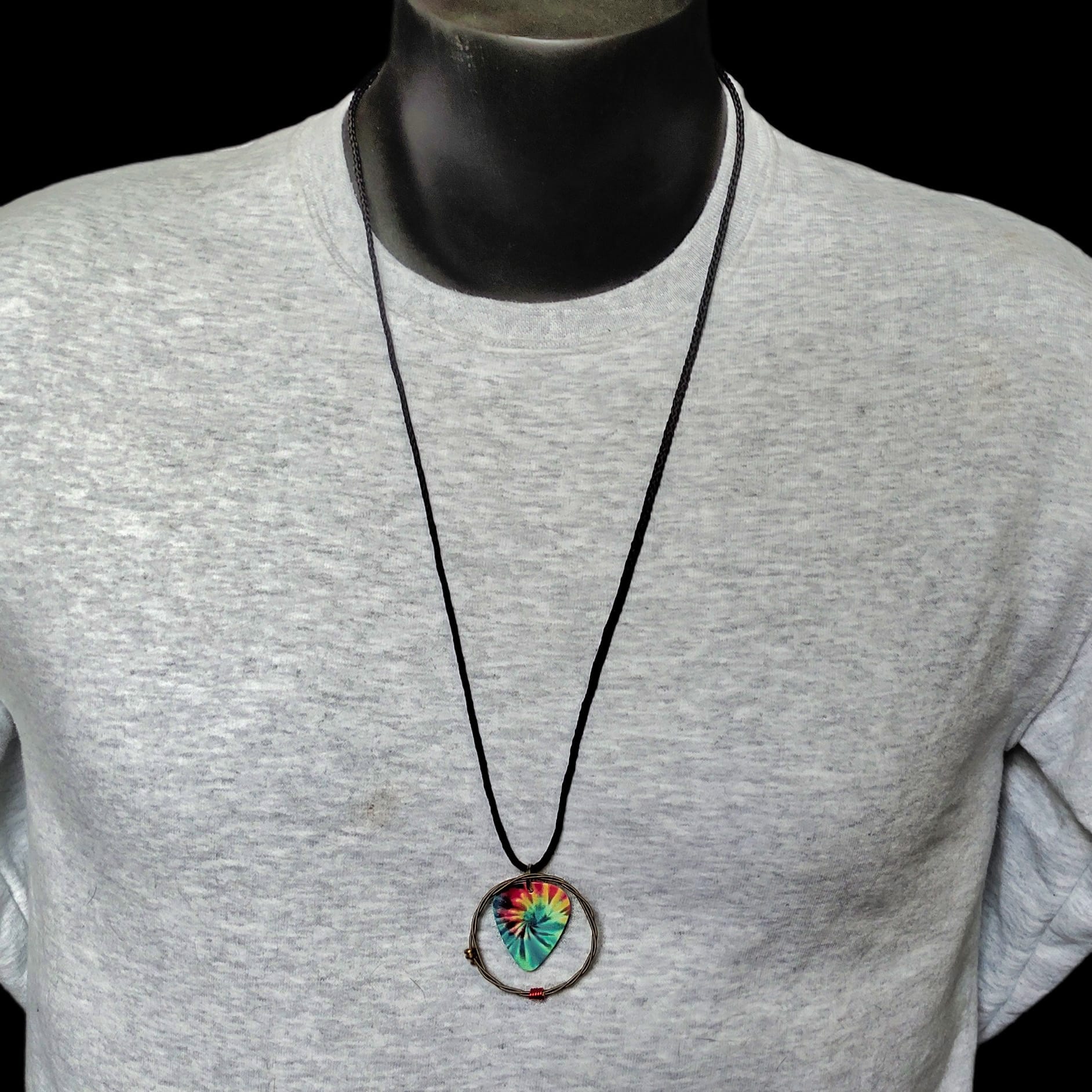 Tie-Dye Guitar String Necklace in Orange