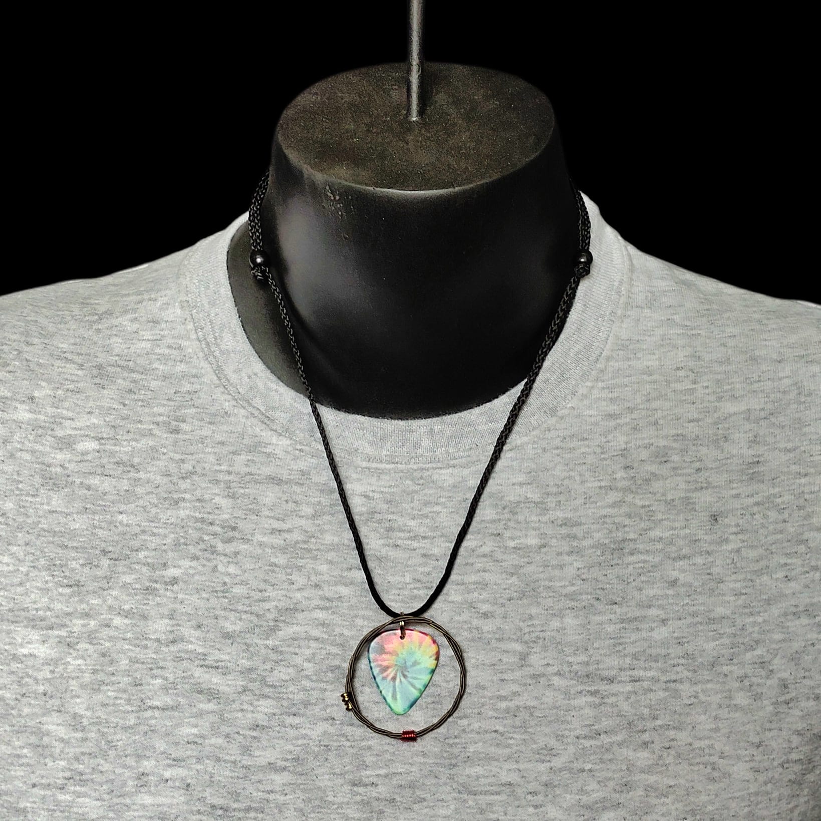 Tie-Dye Guitar String Necklace in Orange - Image 4