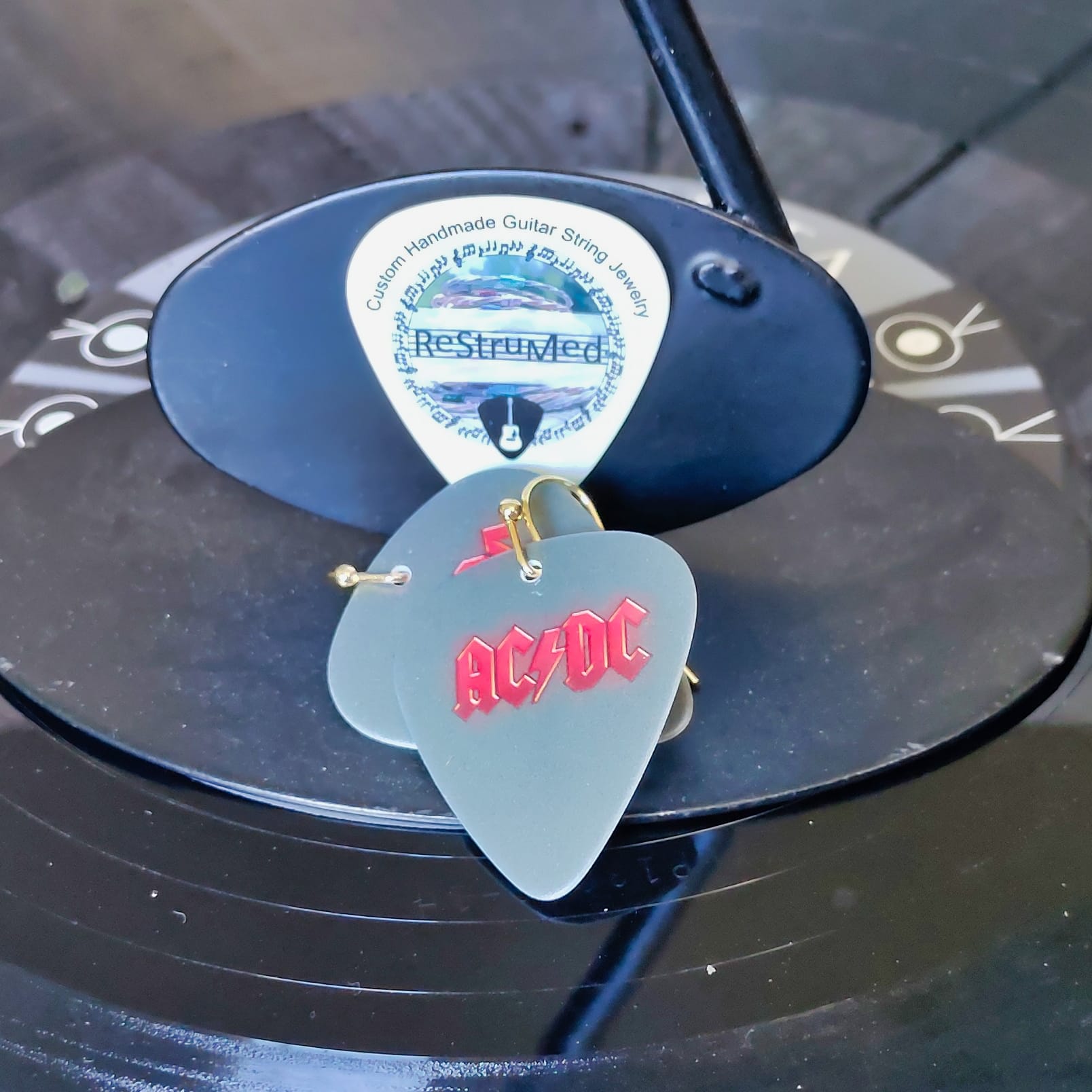 ACDC Volt Guitar Pick Earrings in Grey - Image 6