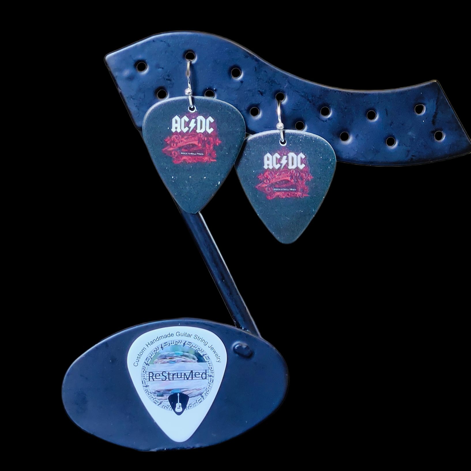 ACDC Guitar Pick Earrings with Rock and Roll Train - Image 6
