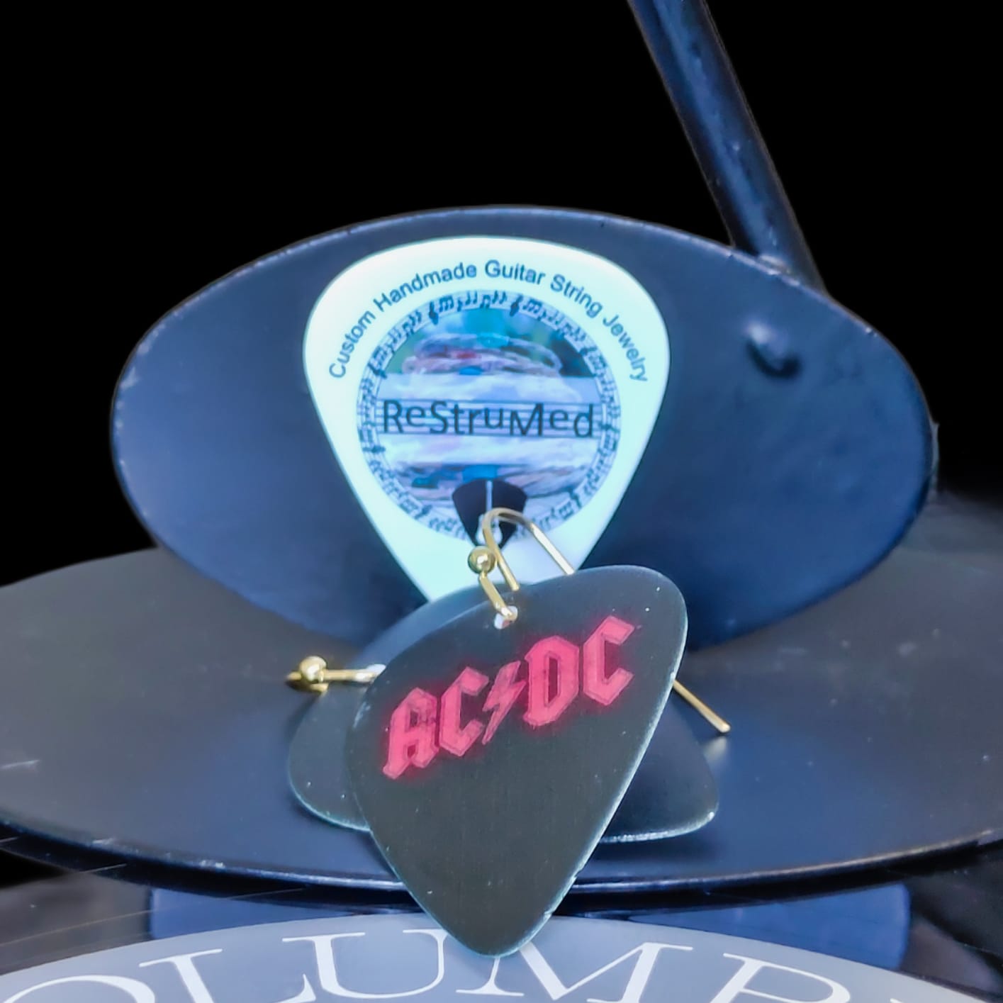 ACDC "Back in Black" Guitar Pick Earrings - Black Volts - Image 6