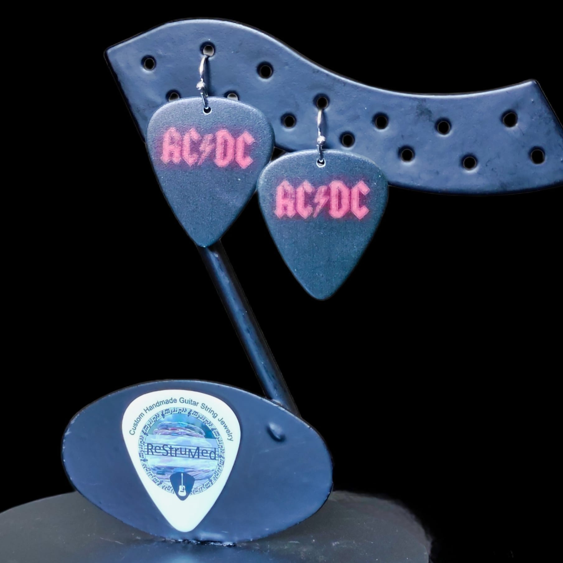 ACDC "Back in Black" Guitar Pick Earrings - Black Volts