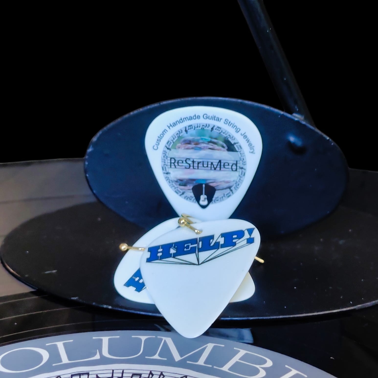 The Beatles "Help" Guitar Pick Earrings - Image 7
