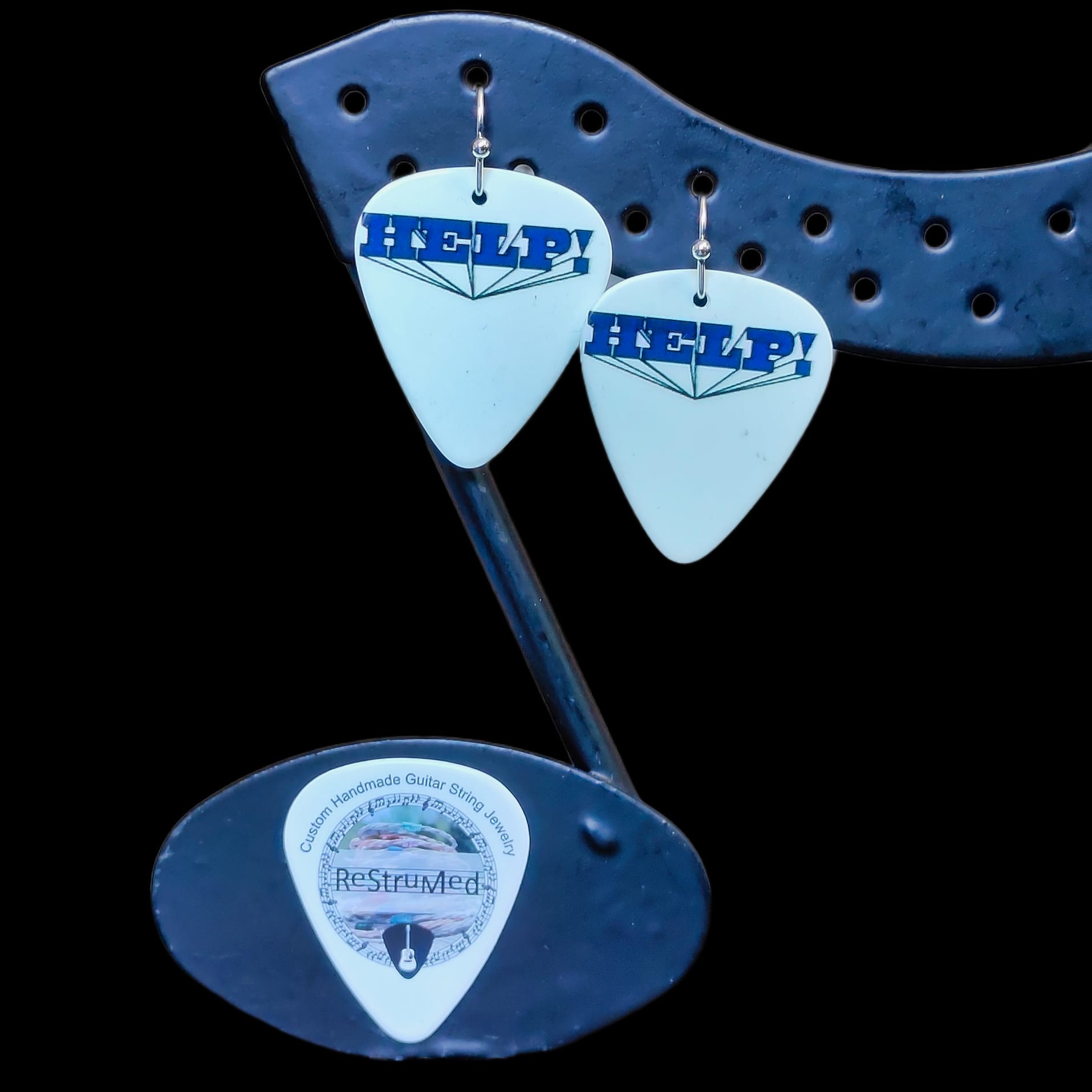 The Beatles "Help" Guitar Pick Earrings - Image 6