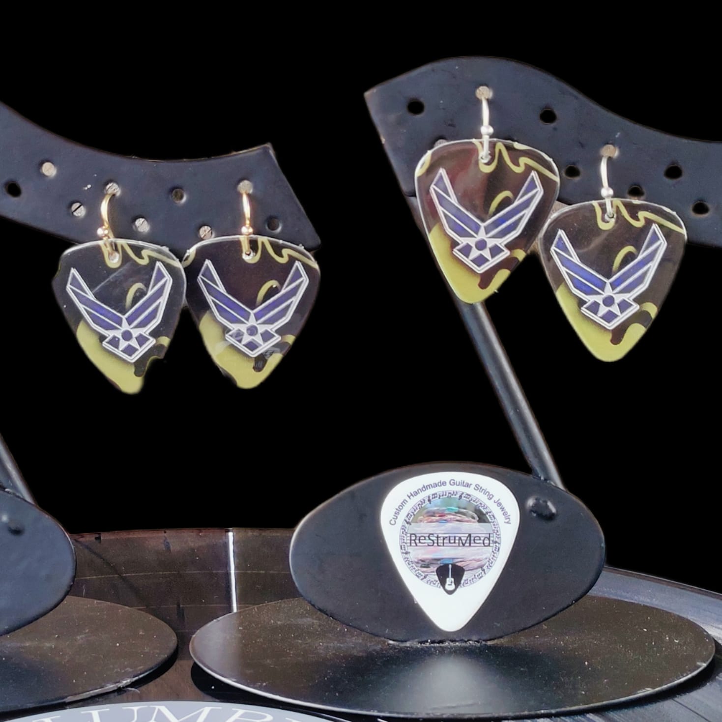 US Air Force Guitar Pick Earrings - Image 2