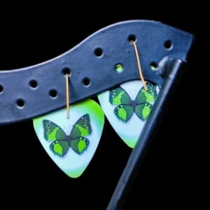 Butterfly Guitar Pick Earrings with a green edge - Image 10