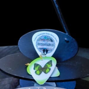Butterfly Guitar Pick Earrings with a green edge - Image 12
