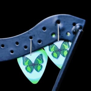 Butterfly Guitar Pick Earrings with a green edge - Image 5