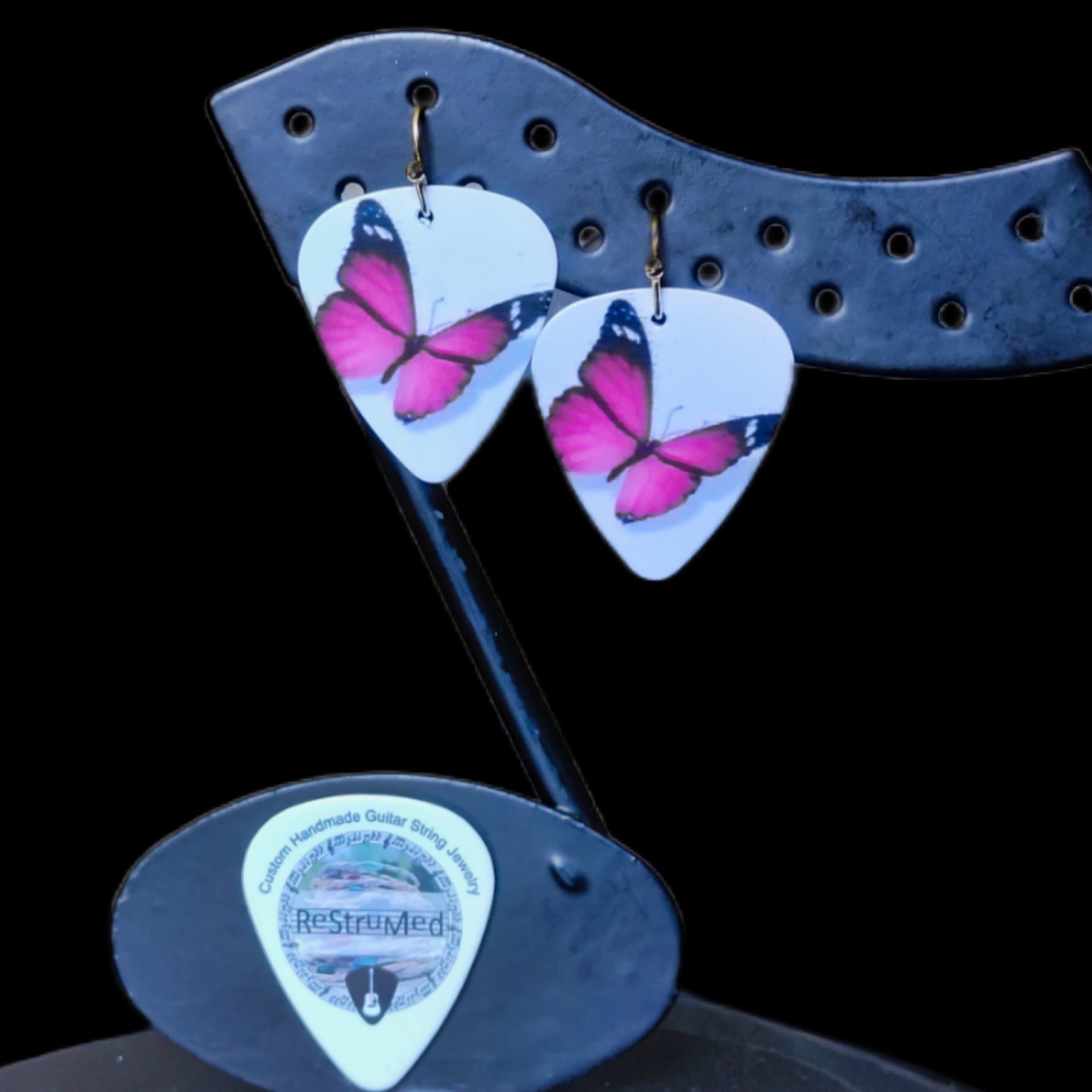 Pink Butterfly Guitar Pick Earrings - Image 8