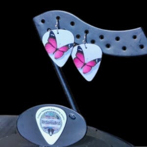 Pink Butterfly Guitar Pick Earrings