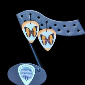 Butterfly Guitar Pick Earrings with an orange edge
