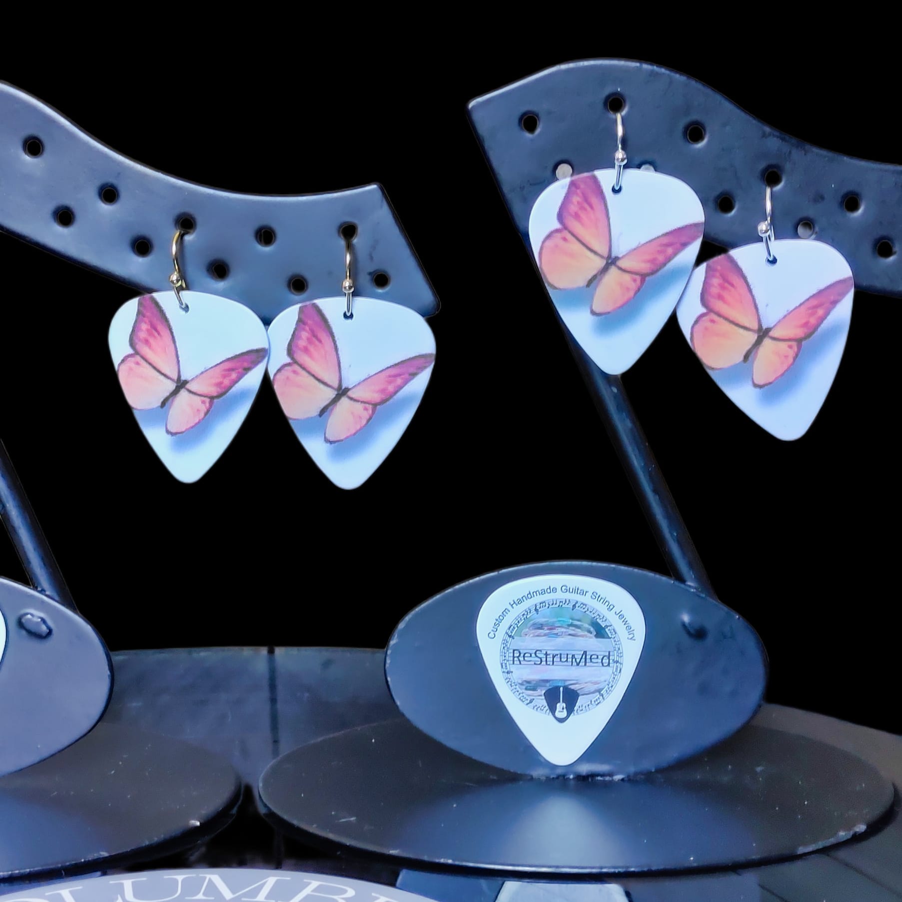 Butterfly Guitar Pick Earrings in Peach - Image 2