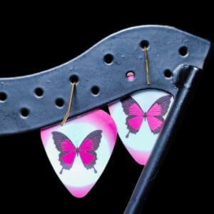 Butterfly Guitar Pick Earrings with a pink edge - Image 10