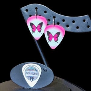 Butterfly Guitar Pick Earrings with a pink edge