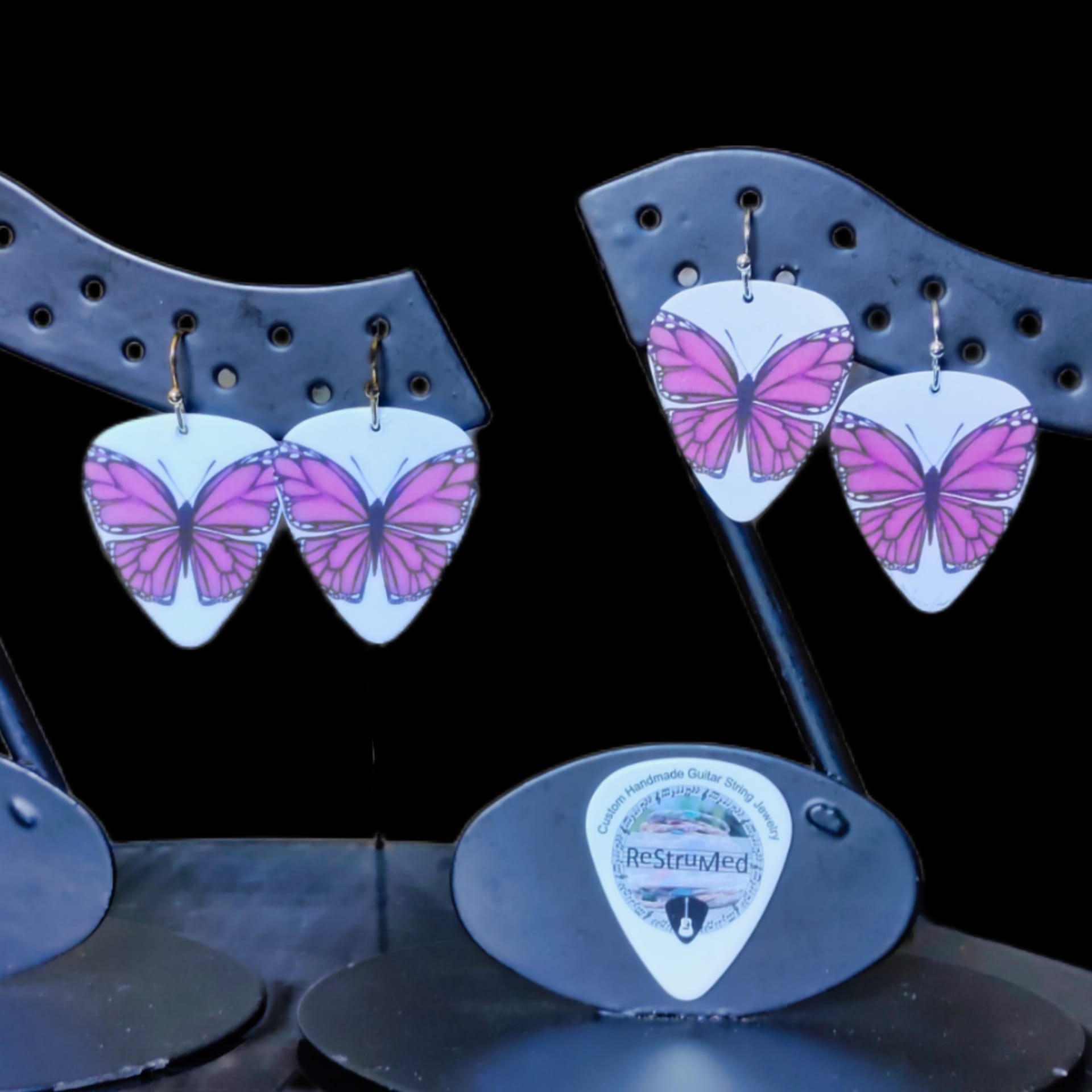 Purple Butterfly Guitar Pick Earrings - Image 2