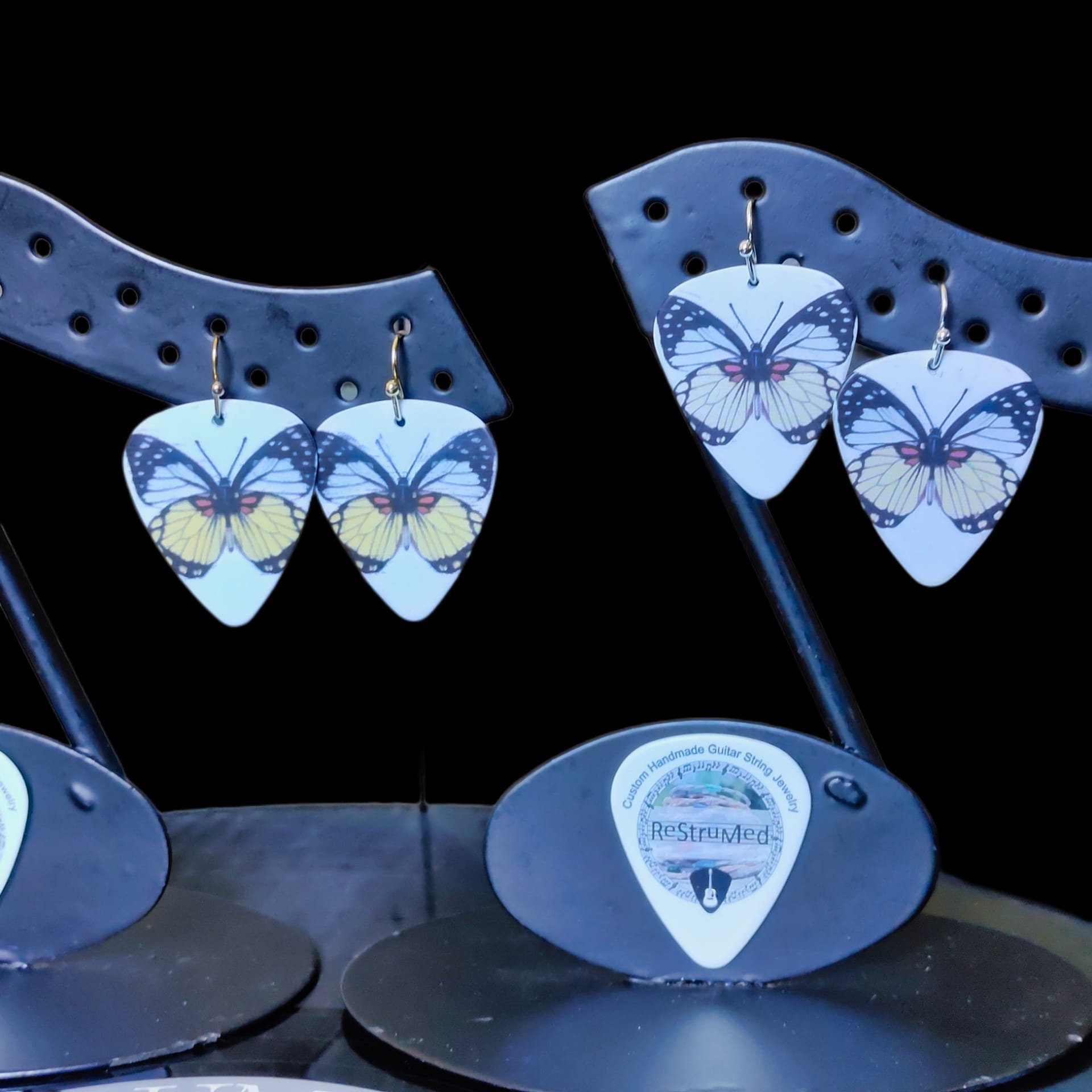 Butterfly Guitar Pick Earrings in yellow and black - Image 2