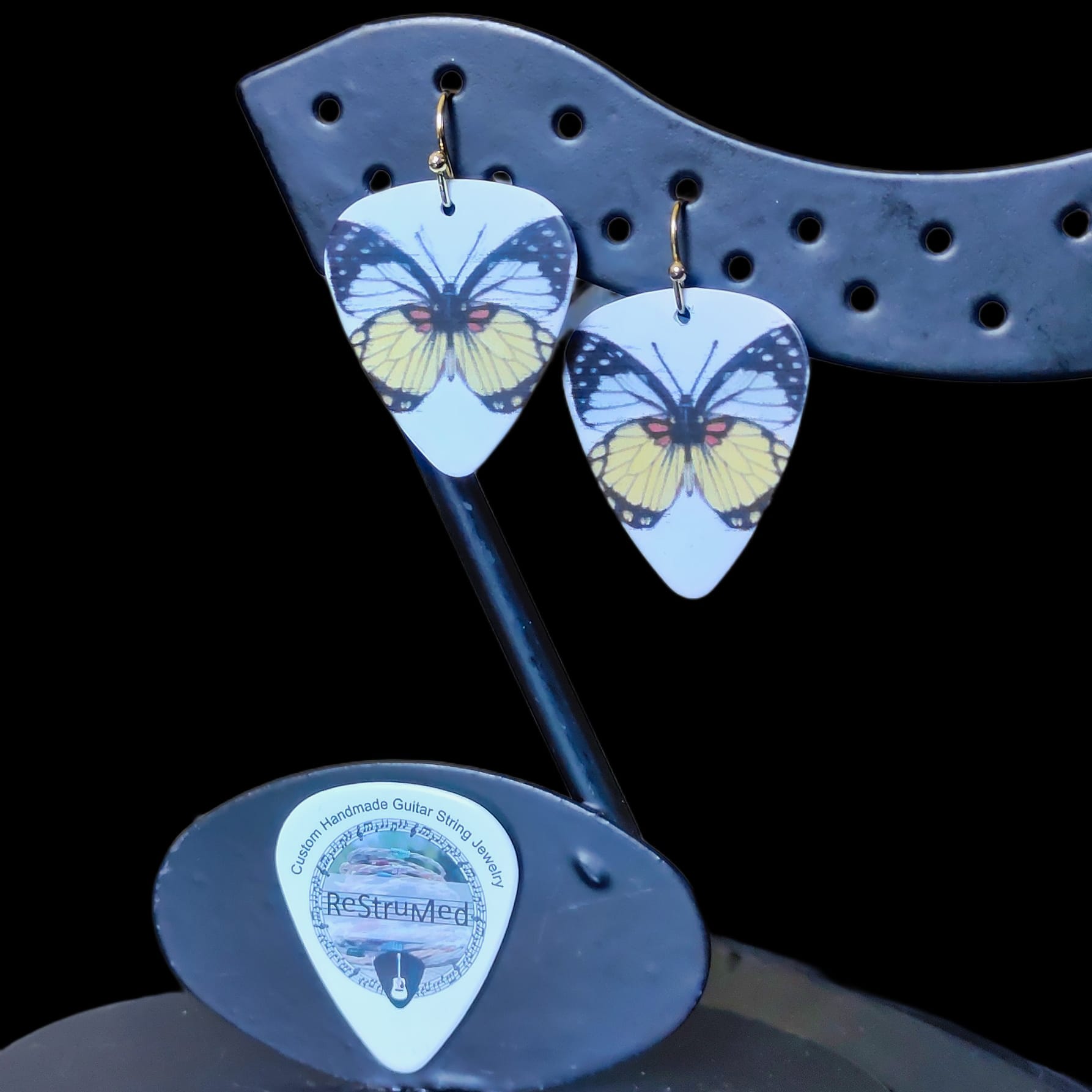 Butterfly Guitar Pick Earrings in yellow and black - Image 8