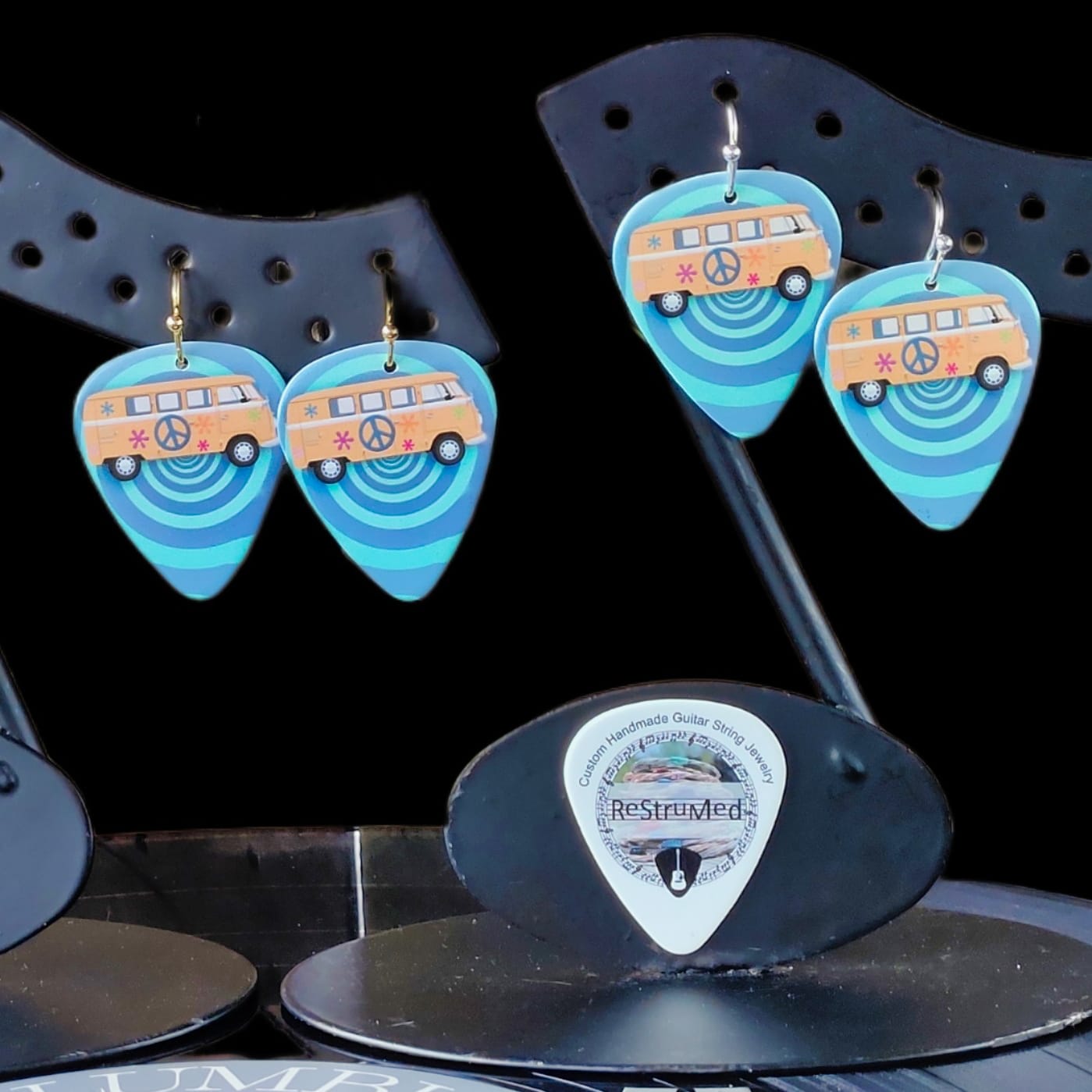 Hippie Bus Guitar Pick Earrings - Image 2
