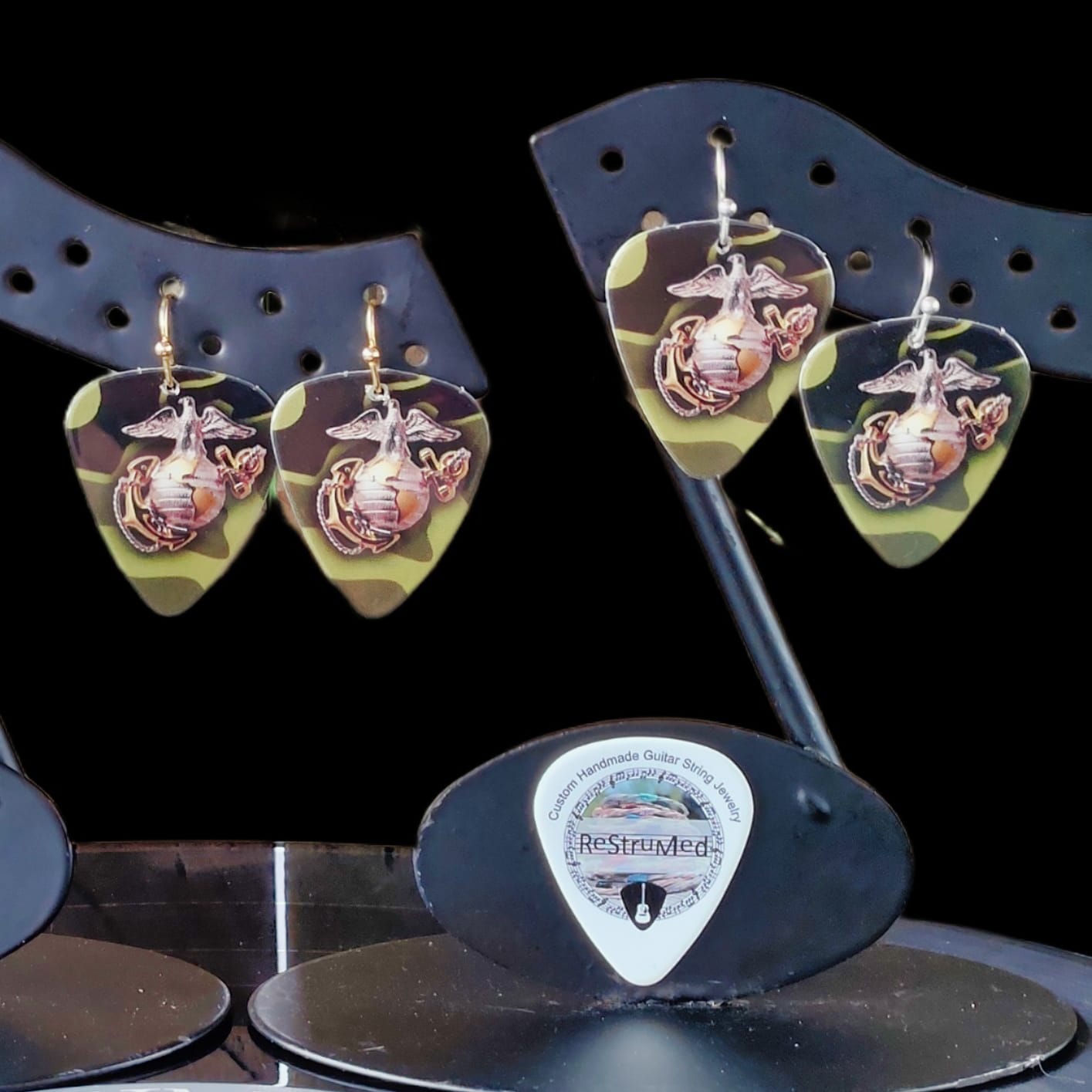 US Marines Guitar Pick Earrings - Image 2