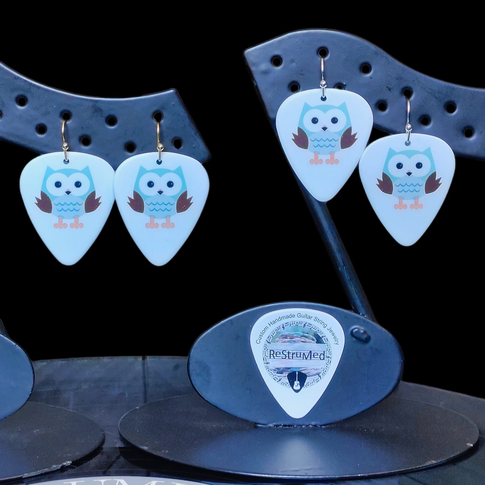 Owl Guitar Pick Earrings - Image 2