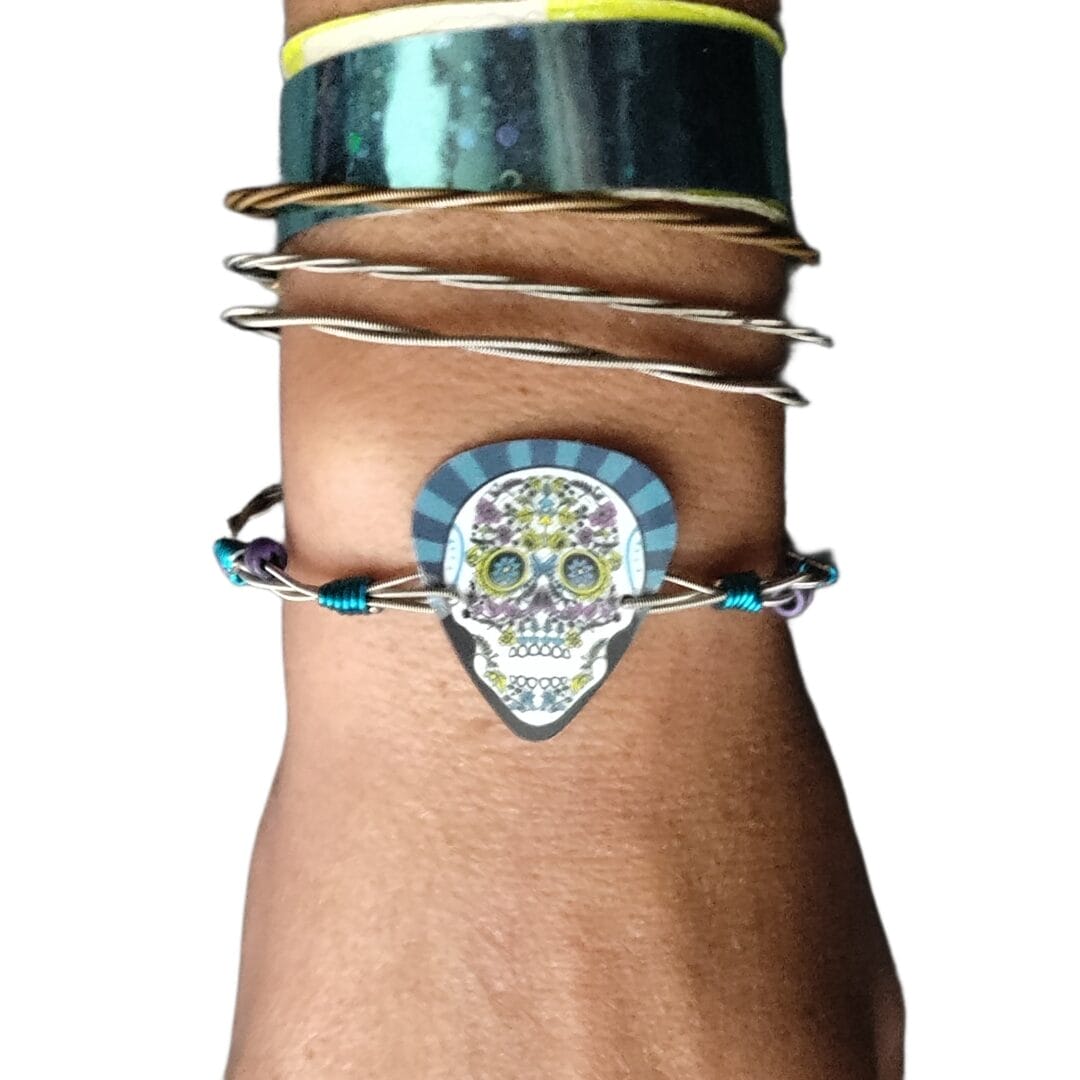 Recycled Guitar String Bracelet with Dia de los Muertos by Restrumed - Image 8