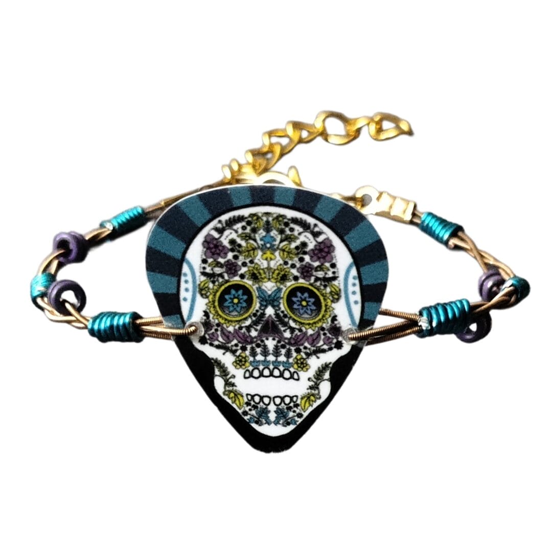 Recycled Guitar String Bracelet with Dia de los Muertos by Restrumed - Image 5