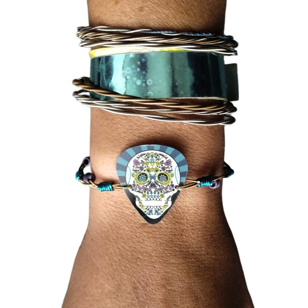 Recycled Guitar String Bracelet with Dia de los Muertos by Restrumed - Image 14