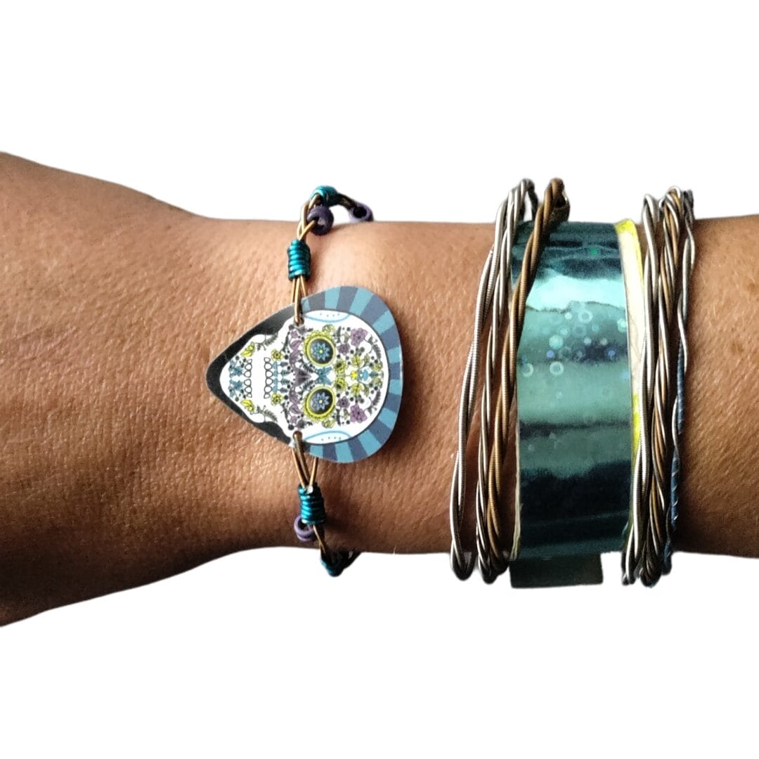Recycled Guitar String Bracelet with Dia de los Muertos by Restrumed - Image 7